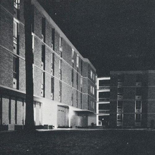 Williams Hall shines at night in 1967.
